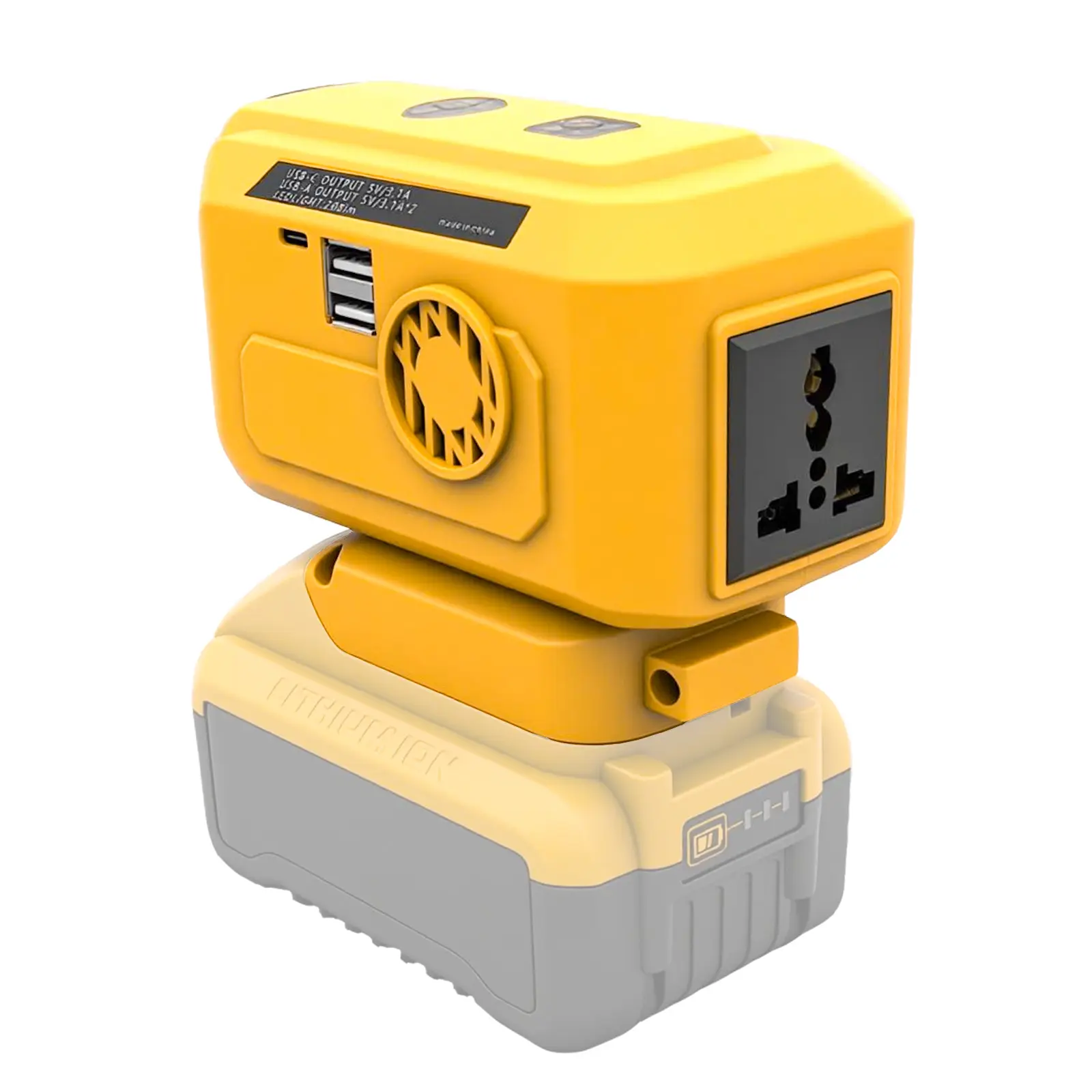 (Free Shipping)Power Inverter Generator Fit for Dewalt 18V Lithium Battery, DC18V to AC 220-230V Portable Power Station for Phone Charger Adapter, 1 USB Ports & 1 Type-C & 1 AC Outlet, 200LM LED Light, Portable Powerstation