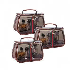 New Retro Vintage Vanity Bag, Waterproof Transparent Vintage Makeup Bag, Ladies Large Capacity Organizer, Travel Skincare Storage Case, Makeup Organizer Travel Case for Women [Brown]