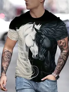 Men's 3D Printed Fashion T-Shirt, Casual Slim-Fitting Top, All over Print Design, No Zipper or Button, Perfect for Daily Wear
