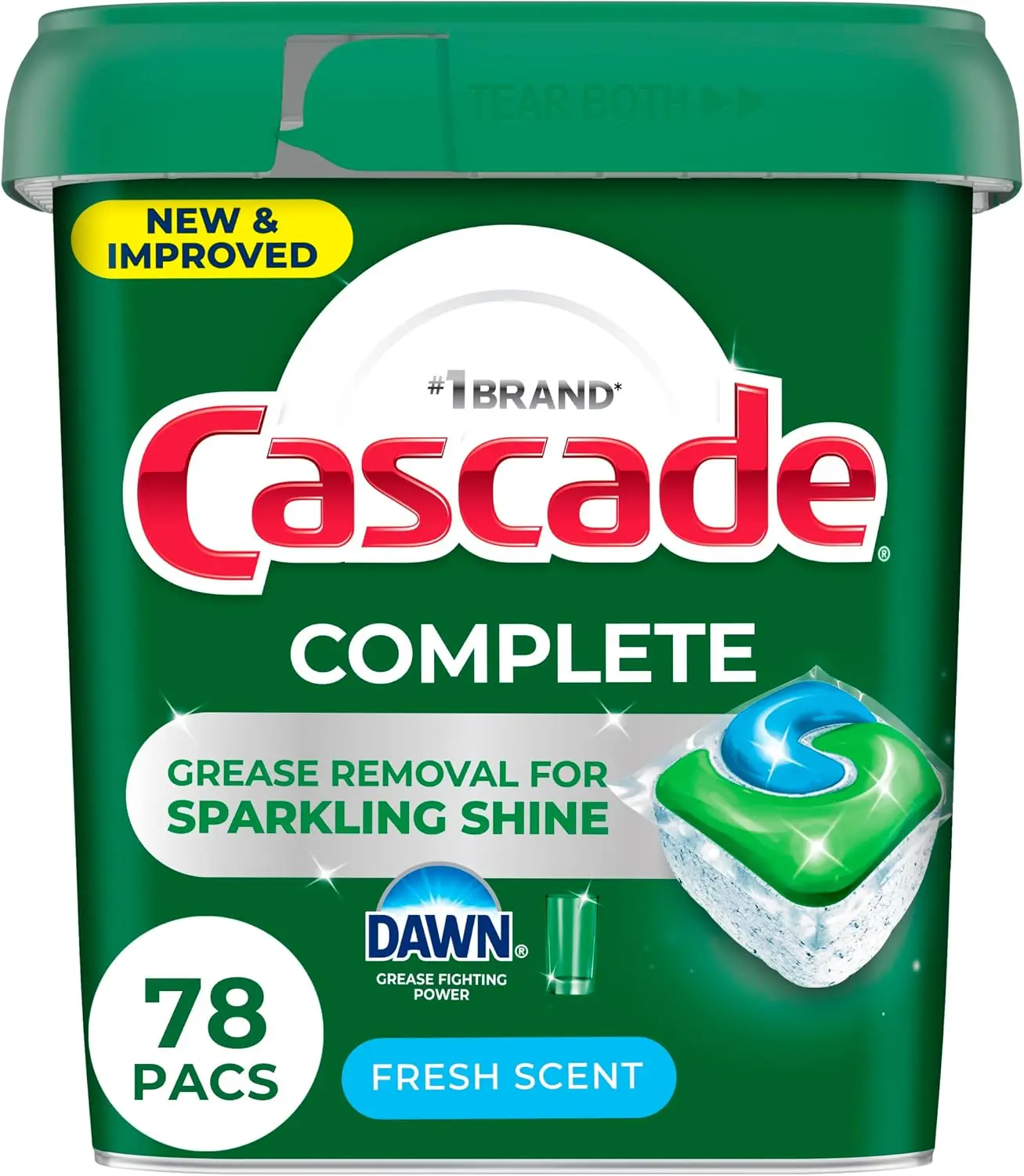 Cascade Complete Dishwasher Pods - Fresh Scent ActionPacs, Dishwasher Detergent, Dishwasher Soap, Detergent Pods, 78 Count