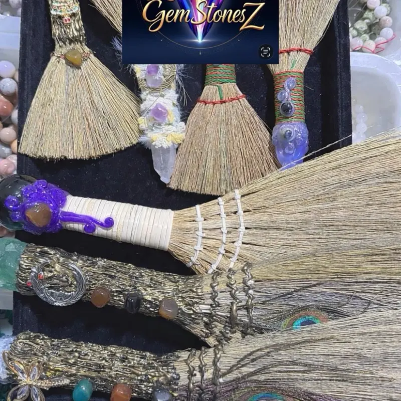 GemStonesZ Handcrafted Ritual Besom Broom for Energy Clearing Protection Spiritual Cleanse Decor Lightweight Altar Wall Tool with Crystal Accents - Sweep
