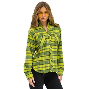 PLAID FLANNEL LIGHT WEIGHT UNISEX WESTERN SHIRT - AVOCADO PLAID