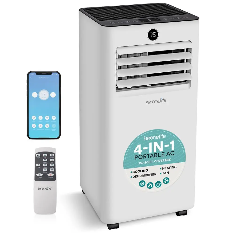 8000 BTU WiFi Portable Air Conditioner - White, 4-in-1 Mode Energy Saver with Cooling, Heating, Fan, Dehumidifier, WiFi Control, App & Remote Control, Window Kit, 5.5 ft. Reach, Adjustable Timer & Temperature, 300 Sq Ft Coverage, for Residential Users, Sc