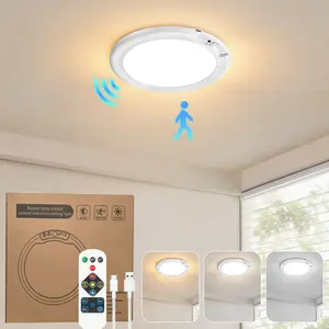 Rechargeable Motion Sensor Ceiling Light with Remote , 3 Color Temperatures & Brightness Dimmable, Wireless Ceiling Light with Magnetic Design, Battery Ceiling Light for Shower Hallway Pantry