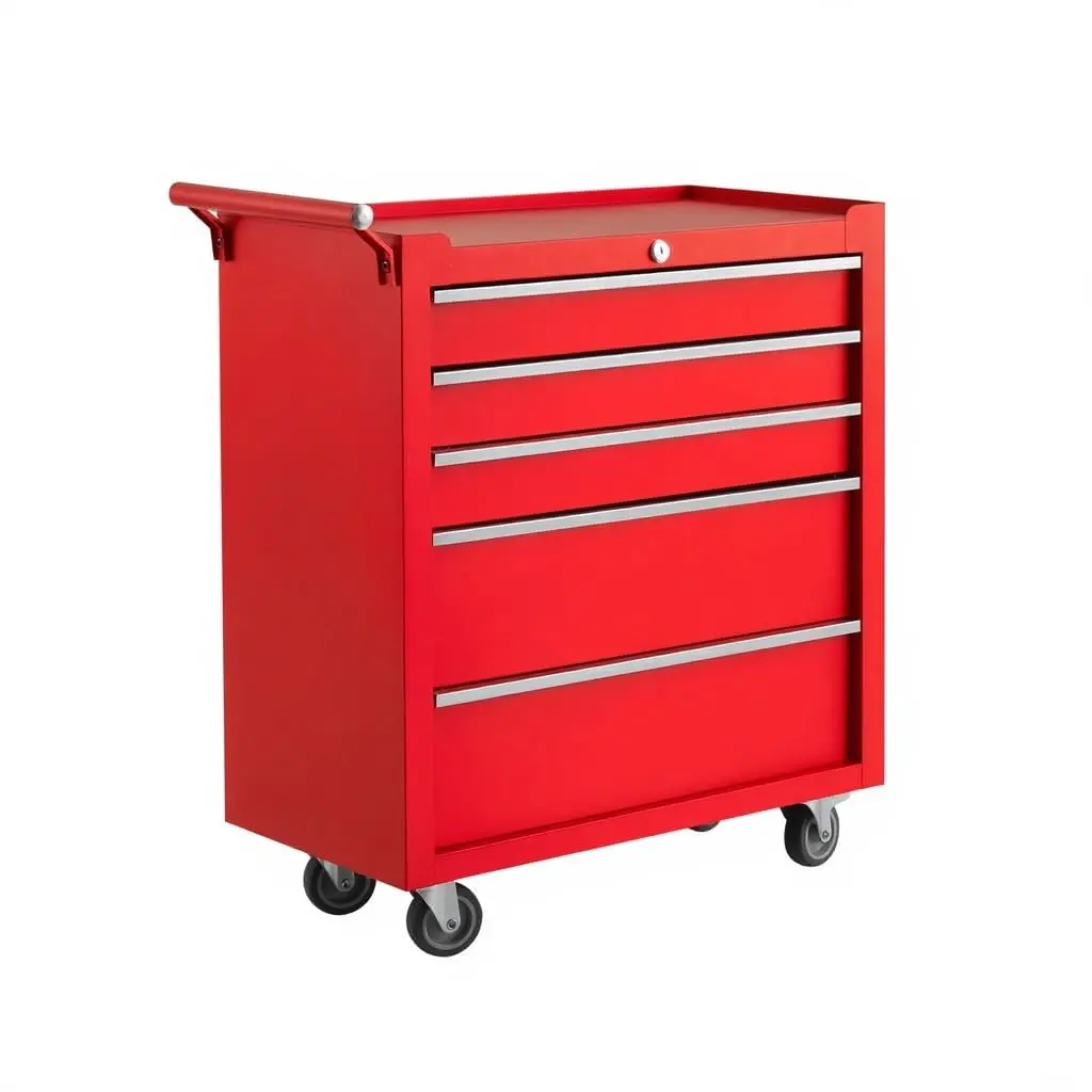 Heavy Duty 5-Drawer Metal Tool Box Chest Cabinet Organizer | Portable Rolling Tool Storage Trolley with Lock & Wheels for Warehouse, Mechanics, Repair Shop, Garage
