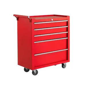 Heavy Duty 5-Drawer Metal Tool Box Chest Cabinet Organizer | Portable Rolling Tool Storage Trolley with Lock & Wheels for Warehouse, Mechanics, Repair Shop, Garage