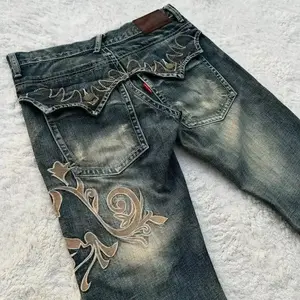 Y2g Harajuku Vintage American Jeans Men Gothic Hip-Hop Street Casual Loose Blue Jeans New Fashion All-Match Flared Jeans Streetwear Bottom Menswear Denim Plain Pocket Trouser