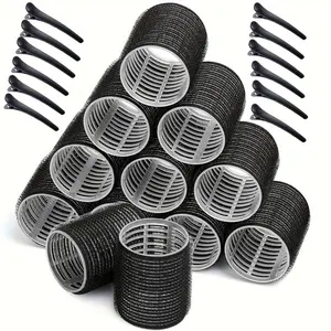 12 Magic Tape Curlers with Clips, Women's No Heat Self-Adhesive Hair Rollers, Professional Wave & Curl Hairstyling Tools, Heatless Curlers