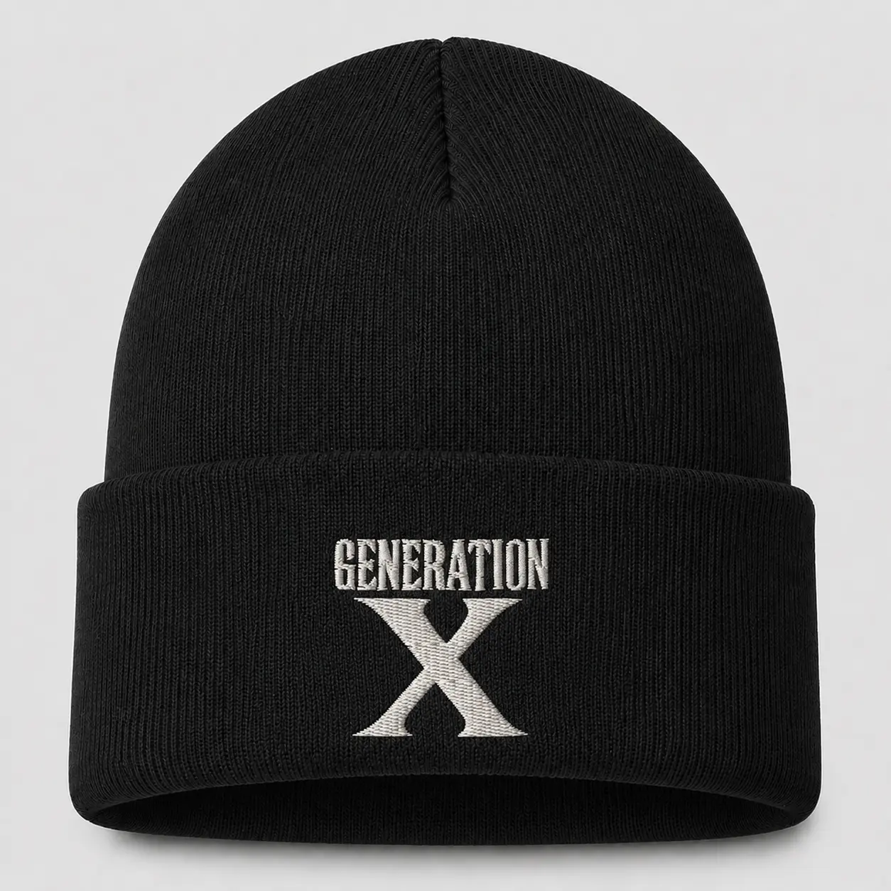 Generation X Embroidered Cuff Beanie, Gen X Knit Cuff Beanie, Warm Winter Streetwear Beanie for Retro 70s 80s 90s Attitude Style