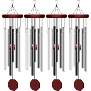 4 Pack  Memorial Wind Chimes Outdoor Large Deep Tone, Outdoor Sympathy Wind-Chime Personalized with 6 Tuned Tubes, Elegant Chime for Garden Patio Balcony and