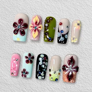 Pressmeon Handmade Press-on Nails | Gramorous Medium Square Shape Collection | 3D Luxury Salon Quality | Reusable & Extra Durable | Eco Package