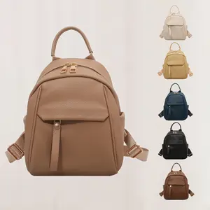 Women's Functional Daypack PU Leather Backpack with Top Handle Stylish School Zippered Handbag for Travel and Daily