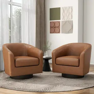 360° Swivel Barrel Chair Set of 2 | Upholstered Accent Armchair for Living Room & Bedroom