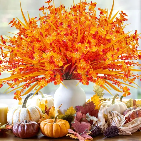 Artificial Sunflower & Pumpkin & Maple Leaf Set, Lifelike Fake Plant, Fake Flower with Vase, Decorative Flower for Home Party Wedding Festival, Home Decor Accessory, Halloween