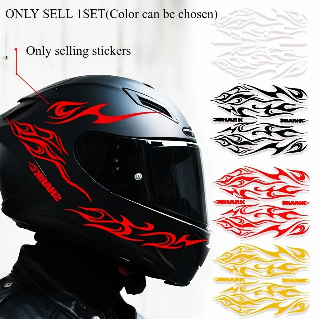 1SET For Motorcycle/Car Accessories, Motorcycle Stickers, Multi-Color Flame Texture & SHARK Logo Motorcycle Performance Elements, Easily Nail Trendy Style, Eye-Catching & Show Chic Attitude