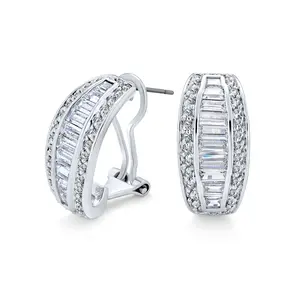 Art Deco Style Bridal Statement CZ Baguette Stud Earrings For Wedding Party Stabilizing Omega Back