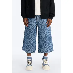 Super Baggy Trippy Check Denim Short - Medium Blue Wash