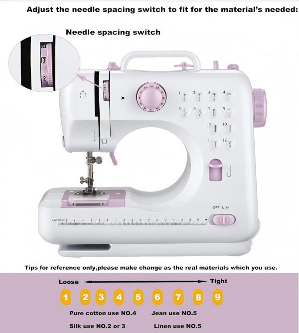 Mini Portable Sewing Machine | 12 Built-in Stitches | 2-Speed Foot Pedal | White | For Beginners Kids Home DIY | Multifunctional Hand Tool Accessory