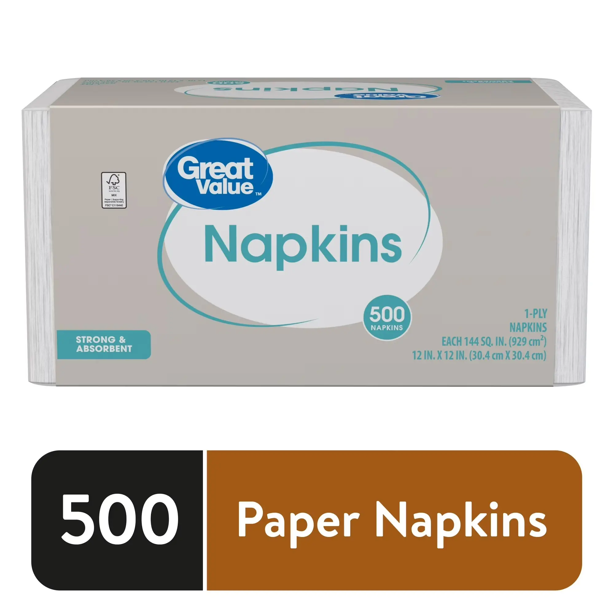 Great Value White Disposable 1-Ply Embossed Paper Napkins, 12x12 in, 500 Count - Home & Party Disposable Tableware