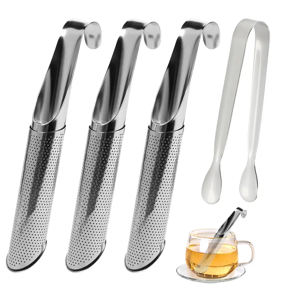4-Pack Pipe-Shaped Tea Strainers – 304 Stainless Steel Wall-Mounted & Handheld Tea Leaf Infusers, Fine Mesh Kitchen Tea Filter for Loose Leaf Tea, Herbal Infusion, Silver – Household Tea Accessories