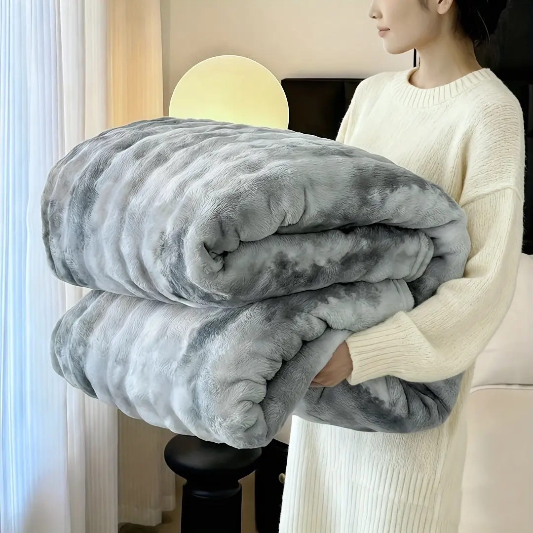 Soft & Warm Ultra-Soft Faux Rabbit Fur Tie-Dye Plush Throw Blanket - Reversible, Machine Washable for All Seasons, Perfect for Sofa, Bed, Living Room, Christmas,, 320GM Random Color
