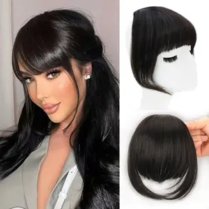 Shinyeen #1B Clip In Bangs Real Human Hair - 100% Human Hair Bangs Clip On Bangs With Temples 3 Secure Clips In Full Fringe French Bangs hair  piece