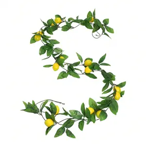 1/2 piece, approximately 230cm long, ultra long simulated plastic lemon vine, rustic style, yellow lemon green leaf curved winding shape, leaf vein texture, simulated fruit details, simulated plant vines, suitable for wall decoration, wedding decoration。