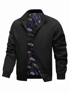 Men's Jacket, Casual Fitted Outerwear, All Seasons, Lightweight Design, Suitable for Daily Wear, Plain Surface, No Padding