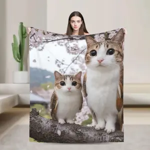 Magic Animal Graphic Meowl Cat Owl Flannel Throw Blanket Winter Forest Ultra Soft Plush Cozy Bedding Aesthetic Nature Room Decor Goblincore Vibe Quality Bedspread Fantasy Wrap