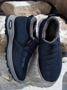 Women's Ankle Boots, Textile Upper, Rubber Sole, Decorative Heel, Plain Pattern, Casual Style, Fall & Winter Fashion