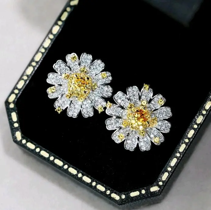 Female Affordable Luxury Style S925 Silver Ivory Stud Earrings, Featuring Sunflower and Marigold Designs