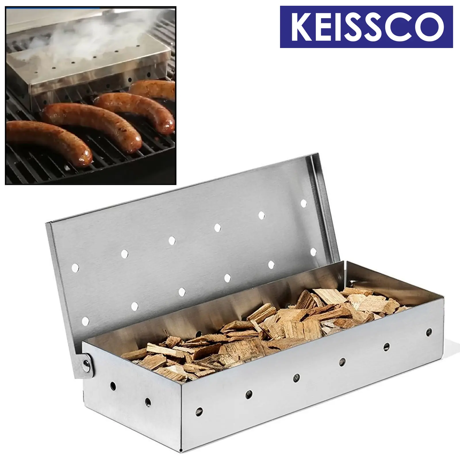 Smoker Box, BBQ Wood Chips Smoker Box for Gas or Charcoal Grills Heavy Duty Stainless Steel Barbecue Smoker Box Grill Accessories