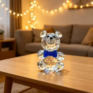 Transparent Crystal Teddy Bear Figurine, Glass Craft Cute Animal Paperweight, Home Decor Christmas Gift, Fashionable Animal Ornament