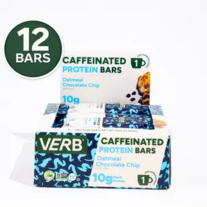 Verb Energy Caffeinated Protein Bars - 10g Plant-Based Protein, Jitter-Free Energy from Organic Green Tea, Perfect for a pick me up and protein boost all in one snack, 12 bar pack