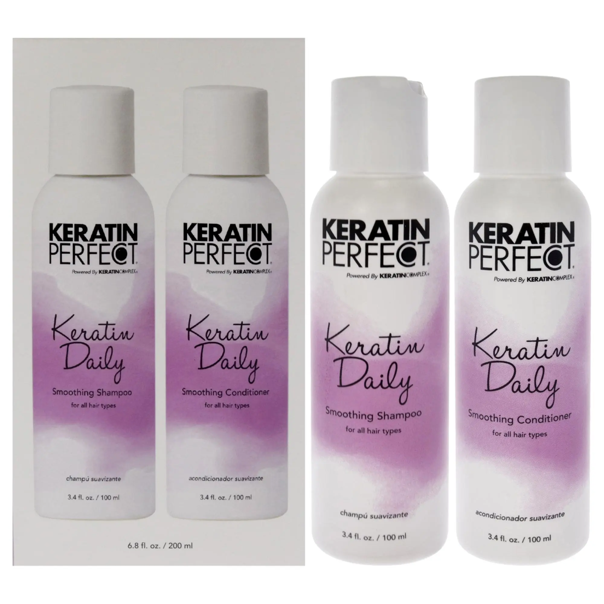 Keratin Perfect Smoothing Haircare Duo – 3.4oz Shampoo & Conditioner | Salon-Grade Frizz Control & Shine