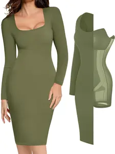 Popilush The Shapewear Dress Long Sleeve Midi Lounge Dresses Casual Womenswear Casual Wear Underwear Lady