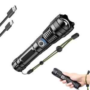 XTAUTO Super Bright 1500 Lumens LED Tactical Flashlight, USB-C Rechargeable Zoomable Waterproof EDC Flashlight with 5 Lighting Modes, Portable Handheld Torch Light for Camping Hiking Outdoor Adventure Home Emergency Use