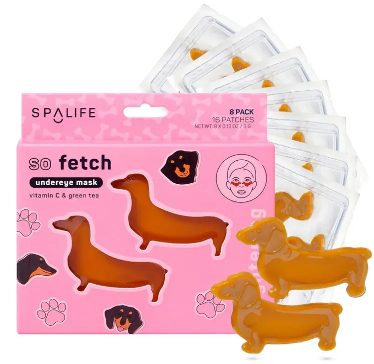 SpaLife So Fetch Hydrogel Under Eye Patches for Dark Circles | Dachshund Under Eye Patches for Puffy Eyes | Weiner Dog Undereye Bags and Puffiness Removal | Bachelorette Party Favors | 8 Pairs