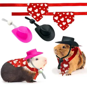 4 Pcs Valentine's Day Hamster Hat Bandana Outfits Guinea Pig Hat Costume Small Animal Black Pink Hats Heart Bandanas Clothes Suitable for Rats Hamster Guinea Pig Lizard S