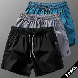 3 packs Men's Plain Solid Color Drawstring Pocket Shorts, Mens Clothing, Athleisure Casual Elastic Waist Pockets Shorts for Summer Breathable Men's Athletic Bottoms for Daily Wear,Summer Shorts SpringStatements
