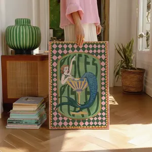 [Sale up to 50%] [Free Ship] Pisces Zodiac Art Print, Mermaid Cocktail Poster, Astrology Wall Decor, Vintage Horoscope Illustration