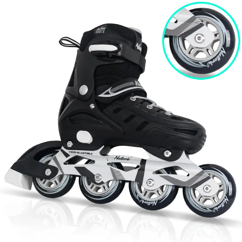 Nattork Youth & Young Adult Adjustable Inline Skates, 4 Size Expandable 84-90MM Large PU Wheels, Breathable Vent Shell, Casual Fitness Blades for Teens & Young Adults, Indoor Outdoor Sport