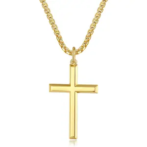 Cross Necklace Easter Basket Stuffers Silver Plated Gold Plated Stainless Steel Plain Cross Pendant 16-20 Inch Crosses Chain for Men Teen Boy & Women