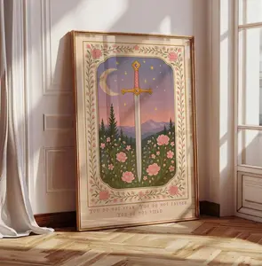 [Sale off up to 65%][Free Ship][No Frame] You do not fear. You do not falter. You do not yield Print, Fantasy Wall Art, Girly Book Lover Gift, Sword Art, Book Quote, Pink Print