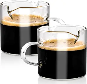 2 Pcs Espresso Cups,4 Oz Espresso Shot Glass,Double Spouts Coffee Cups with Handle,Espresso Accessories,Clear Mugs for Milk
