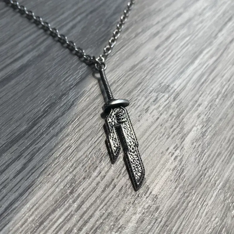 September Laurel  Fantasy Sword Pendant Necklace, Anime-Inspired Stainless Steel Sword Charm Necklace, Cosplay Jewelry Gift for Men and Women