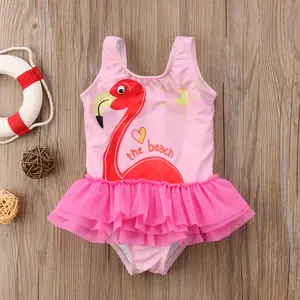 Kids Toddler Baby Girls Bikini Sleeveless Flamingo Printed Lace Swimwear Swimsuit Beachwear Clothing