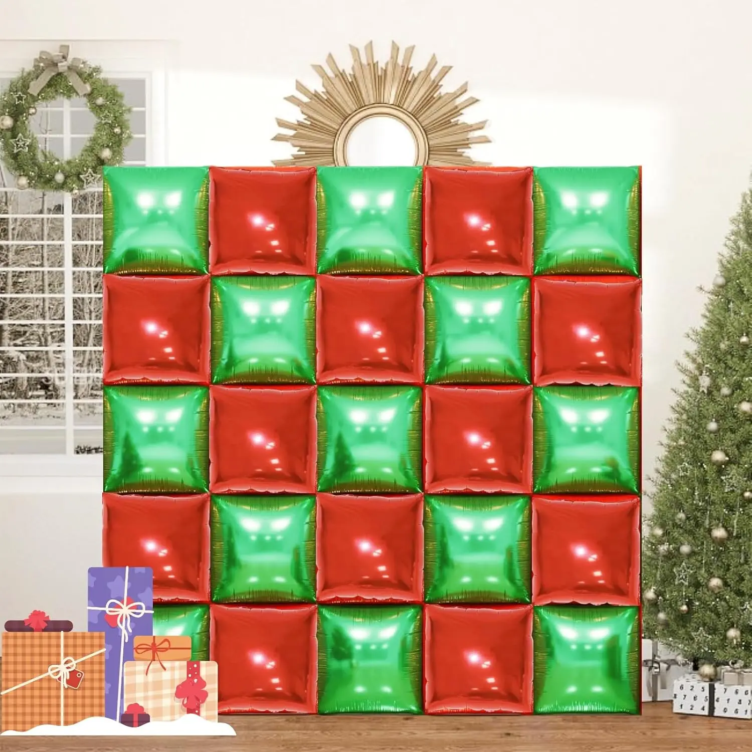 Christmas Eve Backdrop Green and Red Square Foil Balloons Wall Tunnel Mylar  Double Sided Flat Balloon Arch Garland Kit For Happy Birthday Party Background  Decorations