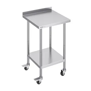 【fathersdaygift】VEVOR 24x24x40 Inch Stainless Steel Work Table - Commercial Heavy-Duty Food Prep Cart with Smooth Wheels, Adjustable Height, Casters, Shelf, Adjustable Standing Shelf for Restaurant, Home Use