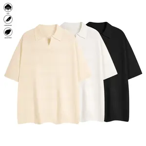New men's POLO collar button-down short-sleeved plain-weave knit pullover sweater top